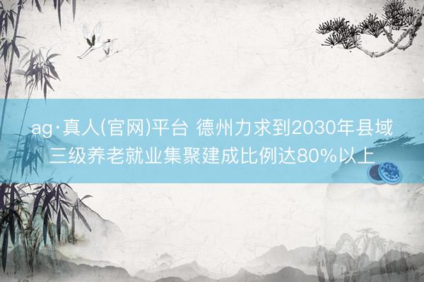 ag·真人(官网)平台 德州力求到2030年县域三级养老就业集聚建成比例达80%以上
